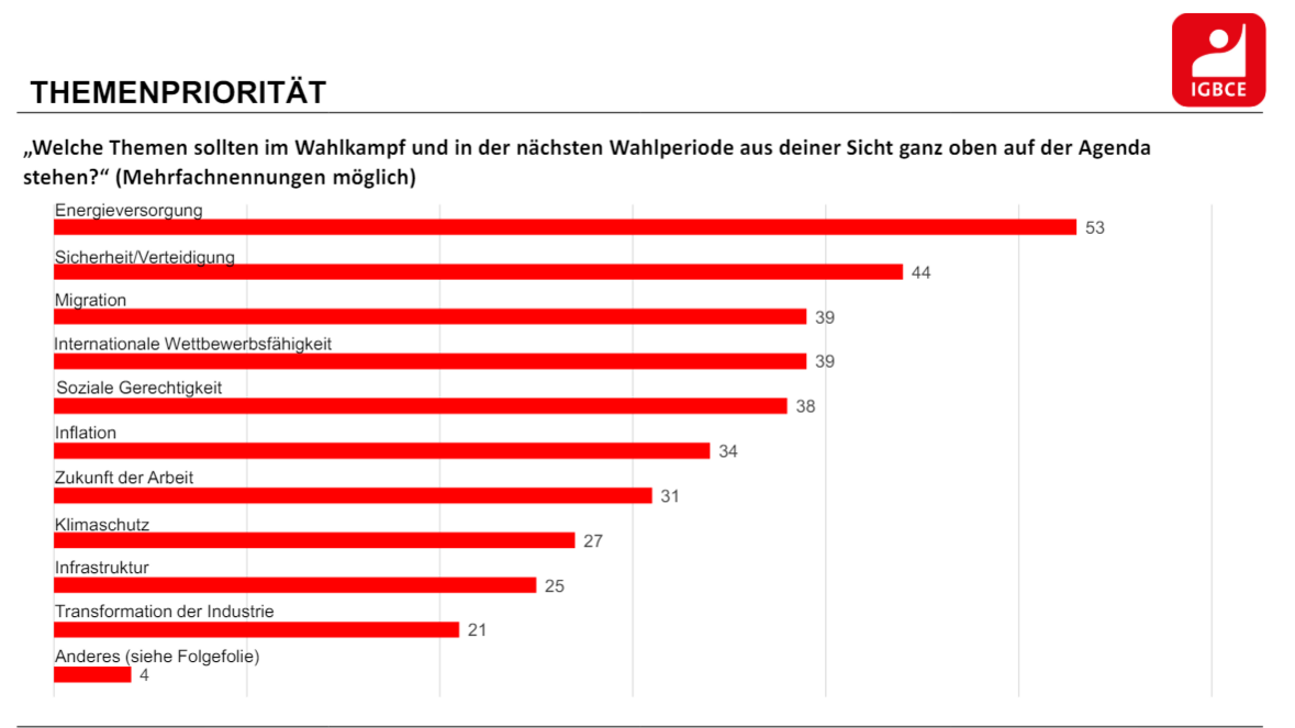 Themenpriorität von Industriebeschäftigten bei EU-Wahl