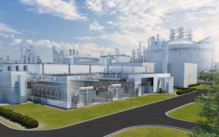 Darstellung der zukünftig am Standort der BASF in Ludwigshafen integrierten Wasserelektrolyse. Bild: Siemens Energy