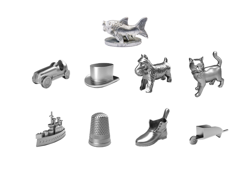 Spielfiguren für das Monopoly-Spiel Rheinland-Pfalz.