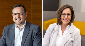 Porträts von Martin Hess, Leiter der University und globaler Chief Learning Officer bei Boehringer und der Mitarbeiterin Britta Ries.