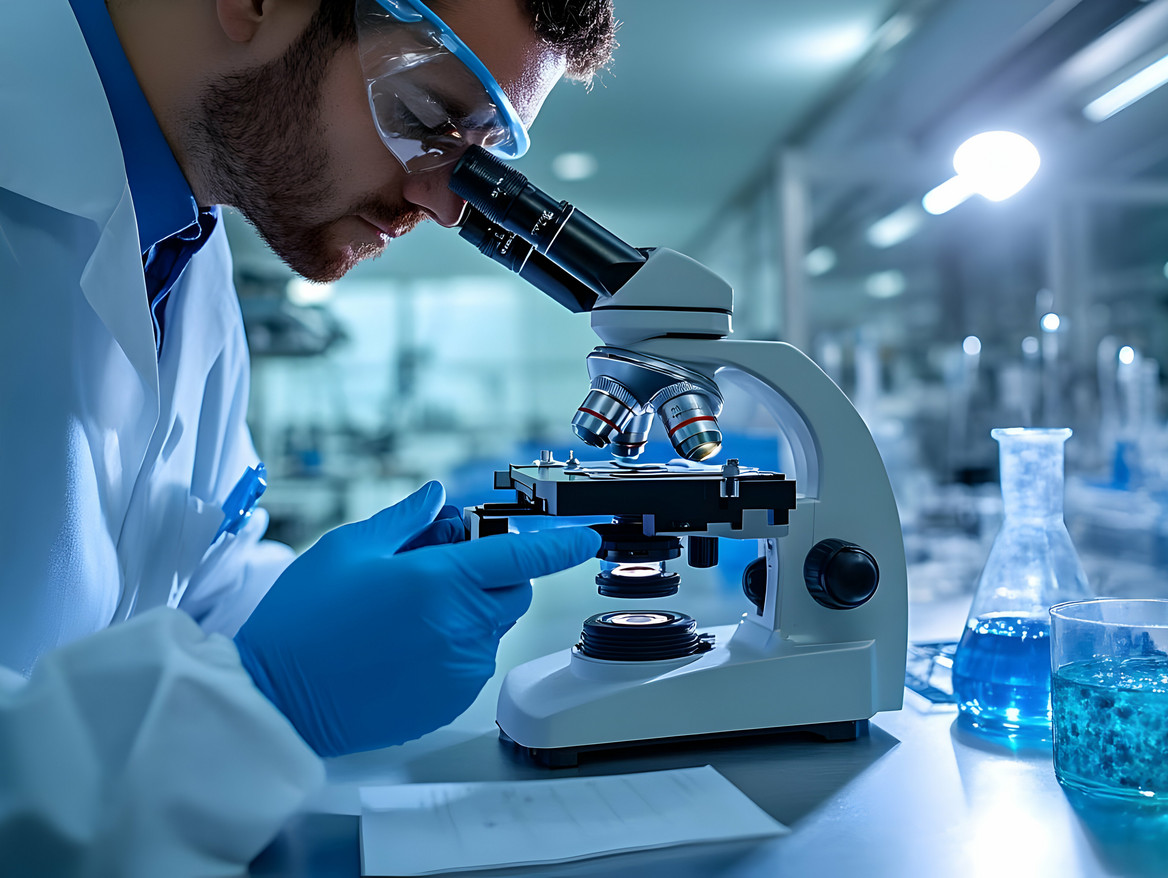 Ein Labormitarbeiter der chemischen Industrie bei der Arbeit. 