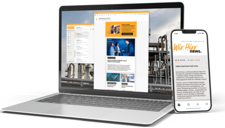 Der Newsletter für Fach- und Führungskräfte der Chemie- und Pharmaindustrie als Desktop- und Mobilansicht.