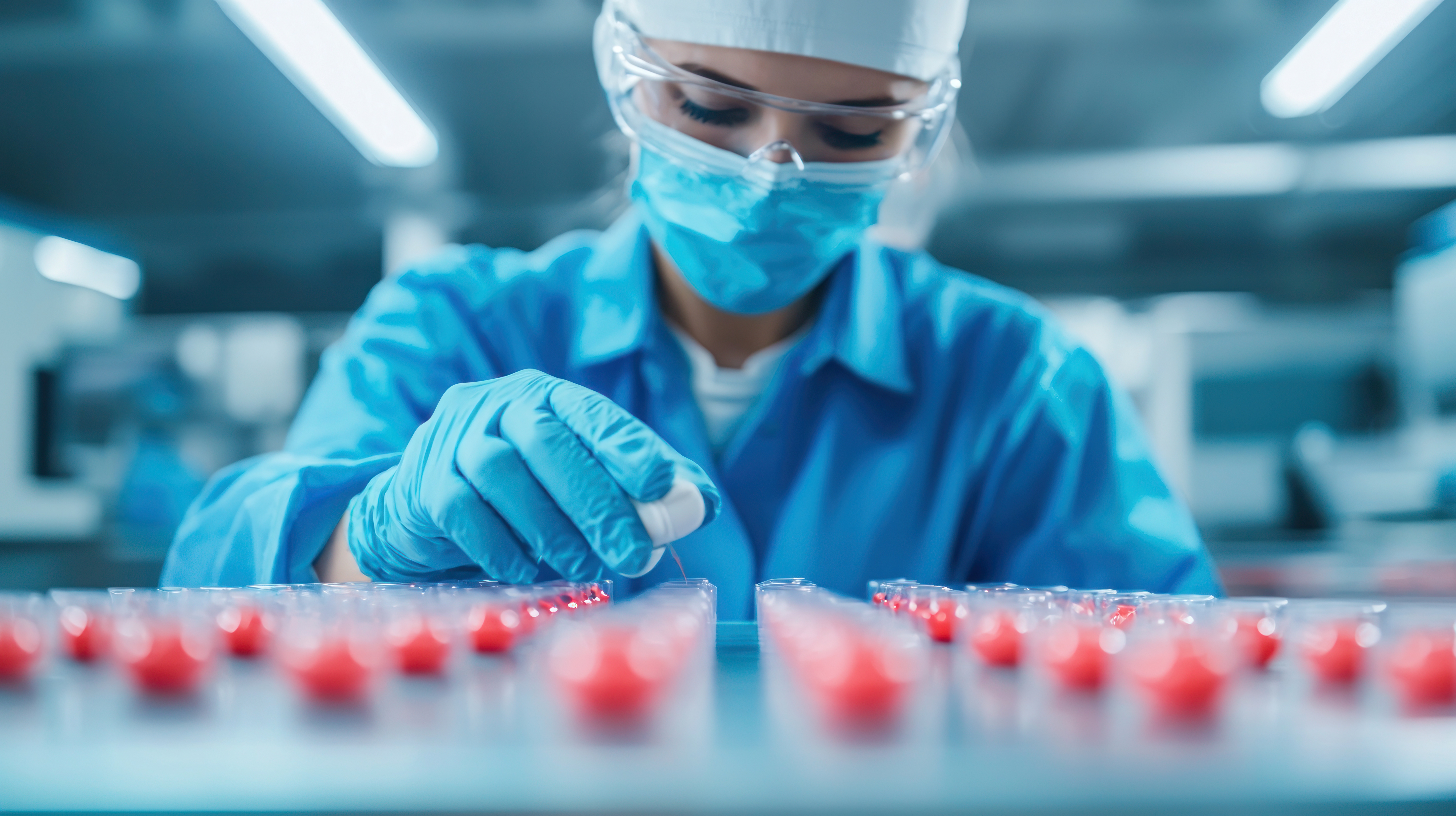 Eine Mitarbeiterin eines Pharma-Herstellers verpackt Arzneimittel. 