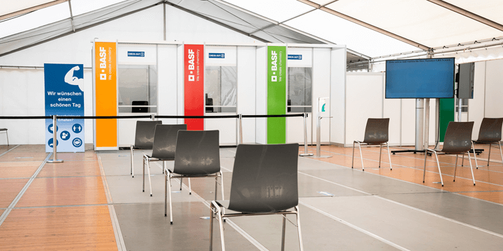Impfzentrum der BASF; auch Tests bleiben Bestandteil der Corona-Strategie. Foto: BASF